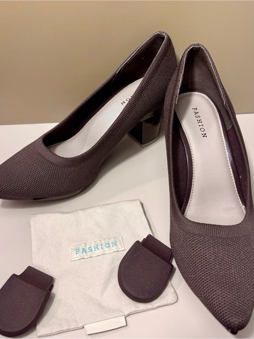 Pashion Footwear Women's Chocolate Brown Convertible Knit Block Heels + Flats